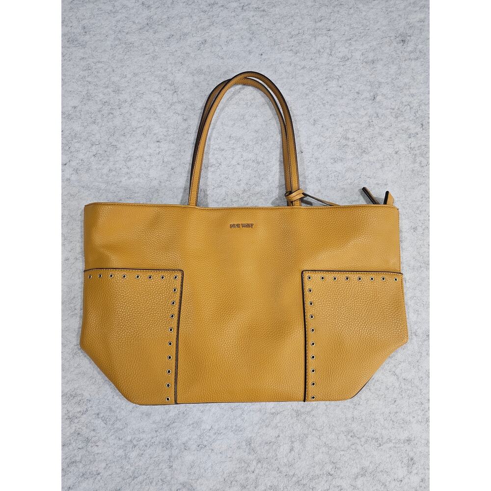 Nine West Yellow Shoulder Bag, 9W logo Charm, Spring Style, Stud Accents, Large - Picture 12 of 12